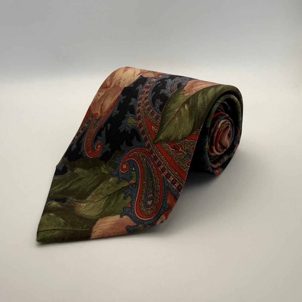 Karl Lagerfeld Mens Silk Tie Paisley Floral‎ Pattern Multicolor Vintage 57x4